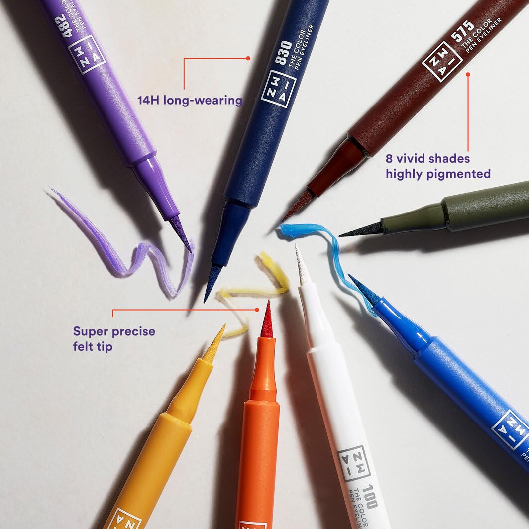 3INA The Color Pen Eyeliner - Waterproof Colorful Liquid Eyeliner Pencil for Bold Looks - Precise Felt Tip - 14 Hour Wear Eye Makeup - 575-0.034 oz